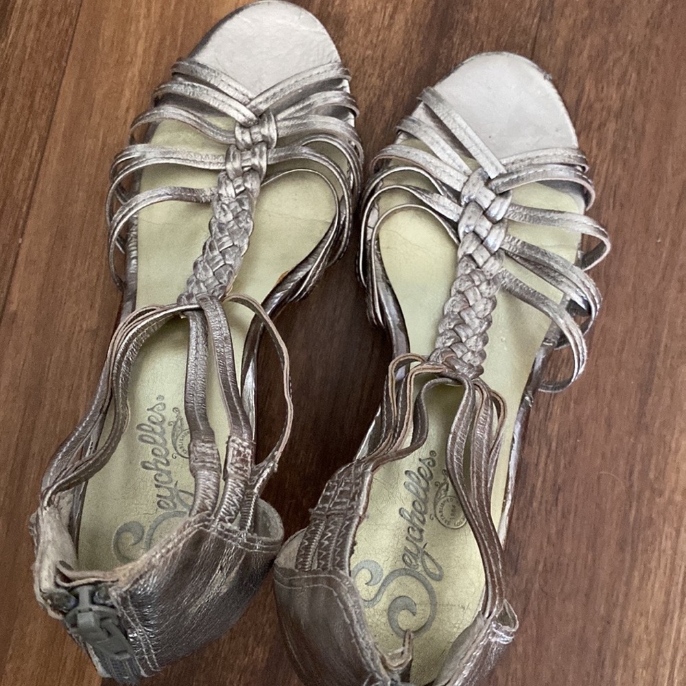 Seychelles espadrille wedge sandals in metallic silver